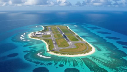 Aerial View of a Tropical Island with Runway and Clear Waters © Chayanan