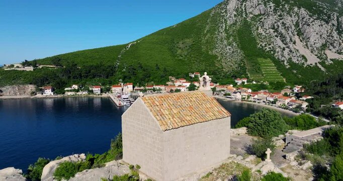 Idyllic Scenery Of Trstenik Village In Croatia - Aerial Pullback