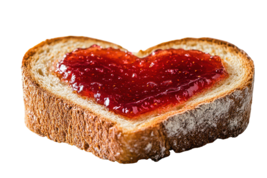 A symbol of love Heart shaped jam spread lovingly on golden toast a sweet gesture against a solid isolated on transparent background. Generative Ai.