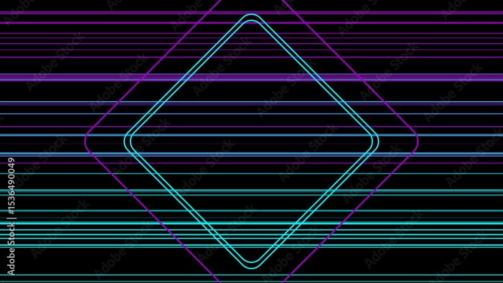 Poster Abstract blue violet lines forming square shape, tech minimal background. Seamless looping geometric motion design. Video animation Ultra HD 4K 3840x2160