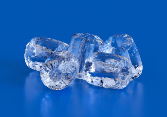 Blocks of clear ice on blue background