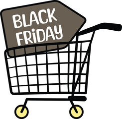 Shopping cart with Black Friday sale sign illustration