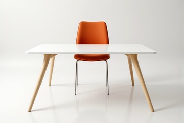 Fototapeta premium Modern Minimalist Table and Chair with Orange Accent in Studio