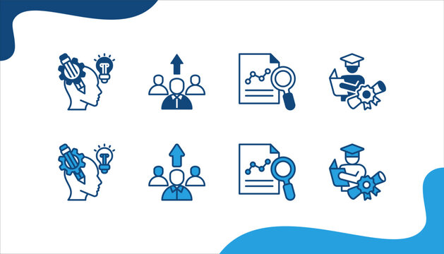 Business Learning icon set with Design thinking, Leadership, Analytics, Education.