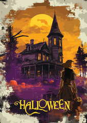 a shirt design of haunted house