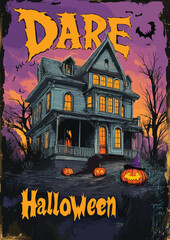 a shirt design of haunted house