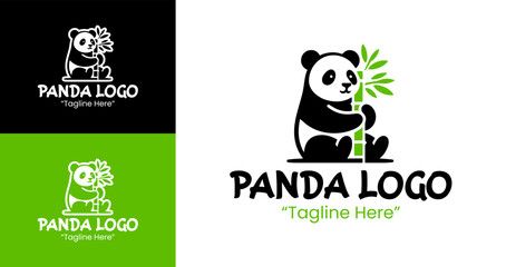 Cute Panda Logo with Bamboo Detail in Fresh Green and Black © radjarz