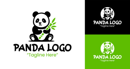 Naklejka premium Whimsical Panda Logo with Bamboo and Bright Green Accent