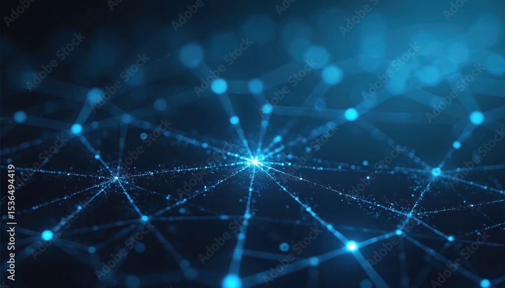 Poster abstract network illustration with glowing nodes lines. digital connection represents tech concept. 