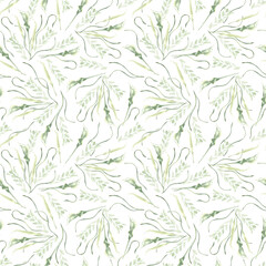 White flowers calla lilies and soft greenery elegant seamless watercolor pattern isolated. Light floral repeat background hand painted for botanical home textiles, minimalist packaging, fabrics.