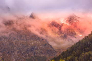 French Alps colorful evening mountains landscape