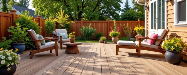 Obraz premium a backyard floor made from recycled plastic lumber, offering long lasting, low maintenance decking.