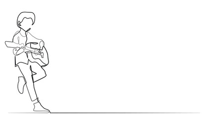 Continuous Line Drawing of a Man Playing Guitar, Isolated on White Background.