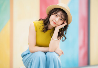 夏のファッションを着こなす日本人女性モデル