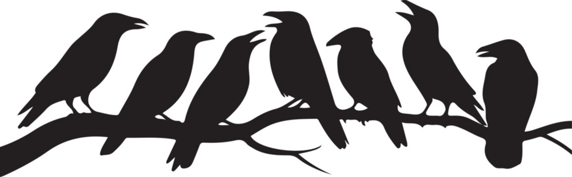 Crows on a Branch Silhouette  Raven Flock Vector Art
