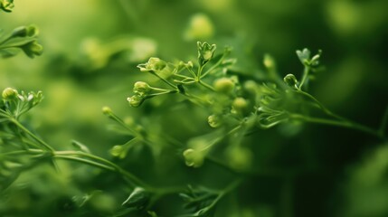 Green plant stems and tiny buds create a blurry background
