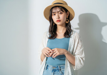 夏のファッションを着こなす日本人女性モデル