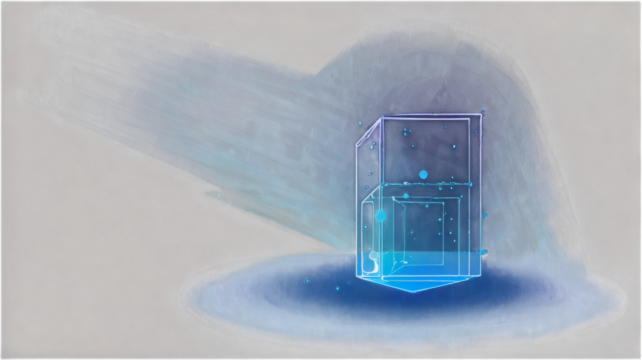 Abstract Action of Light Reflection on a Transparent Cube in a Minimalist Space