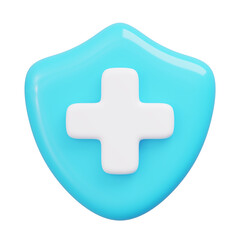 Light blue shield features a raised white plus sign