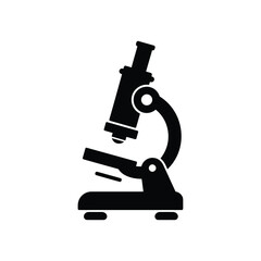 Simple black and white microscope icon, gateway to scientific discovery.
