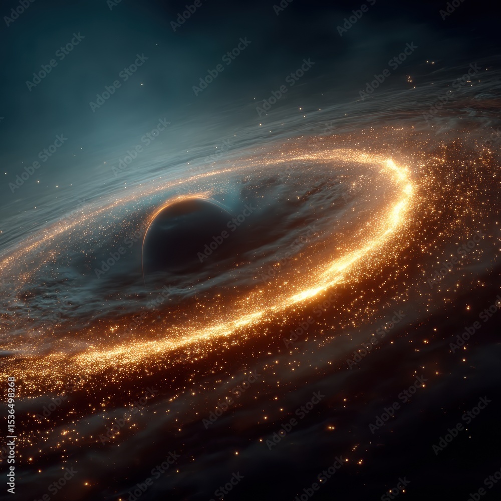 Wall mural cosmic vortex accretion disk around planet or black hole in deep space space cosmic planet vortex ai