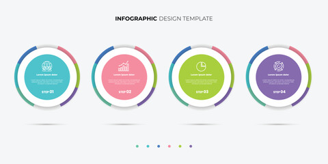 Semicircular pie chart divided into 4 colorful sectors. Concept of four features of startup project to select. Minimal flat infographic for business information visualization
