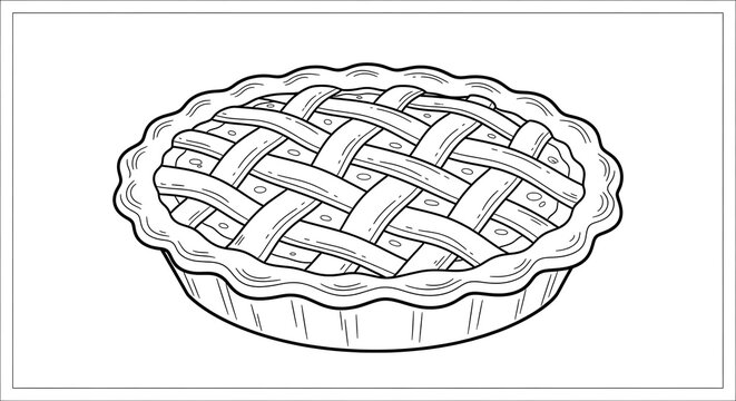 Apple pie coloring page for kids and adults printable free download simple line art on transparent background