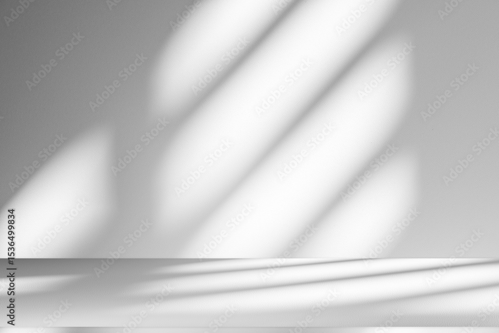 Aufkleber Wall interior background, studio and backdrops show products.with shadow from window color white and grey. background for text insertion and presentation product	
