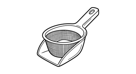 Vector illustration of kitchen strainer with handle for cooking and food preparation use on transparent background