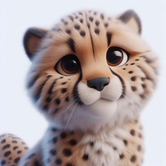 3D realistic adorable fluffy funny Cheetah expression on a white background