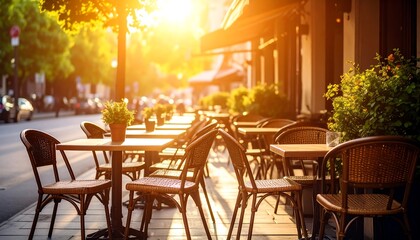 Outdoor cafe scene, sunny day