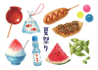 水彩で描いた夏祭りのイラスト