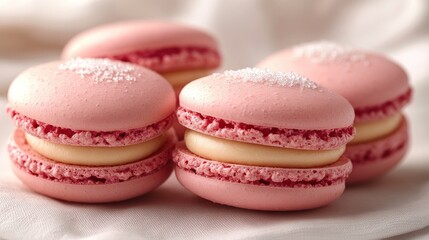 Fototapeta premium Delicate pink macarons with creamy filling