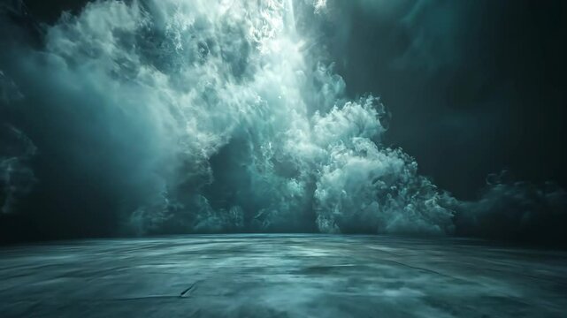 Dramatic, moody sky over a vast, empty plaza.  Dark teal clouds loom overhead, creating a mysterious atmosphere