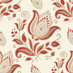 Turkish seamless pattern with luxury floral ornament. Traditional Arabic, Indian motifs. Great for fabric and textile, wallpaper, packaging or any desired idea.