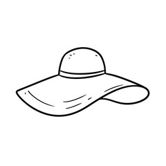 Wide-brimmed hat illustration, stylish and summery style, black and white, for beach fashion