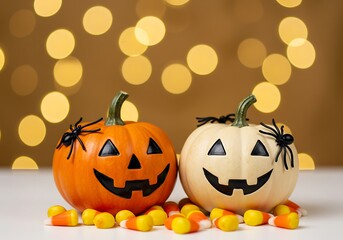 Festive Halloween Pumpkins with Candy Corn. Generative Ai