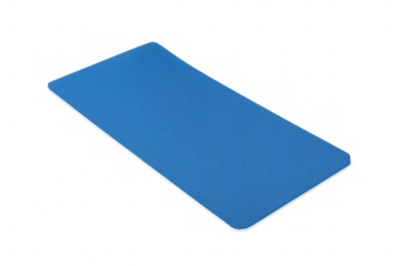 Solid blue yoga mat lying flat, providing clean surface for mindful stretching and wellness practice against pure white backdrop
