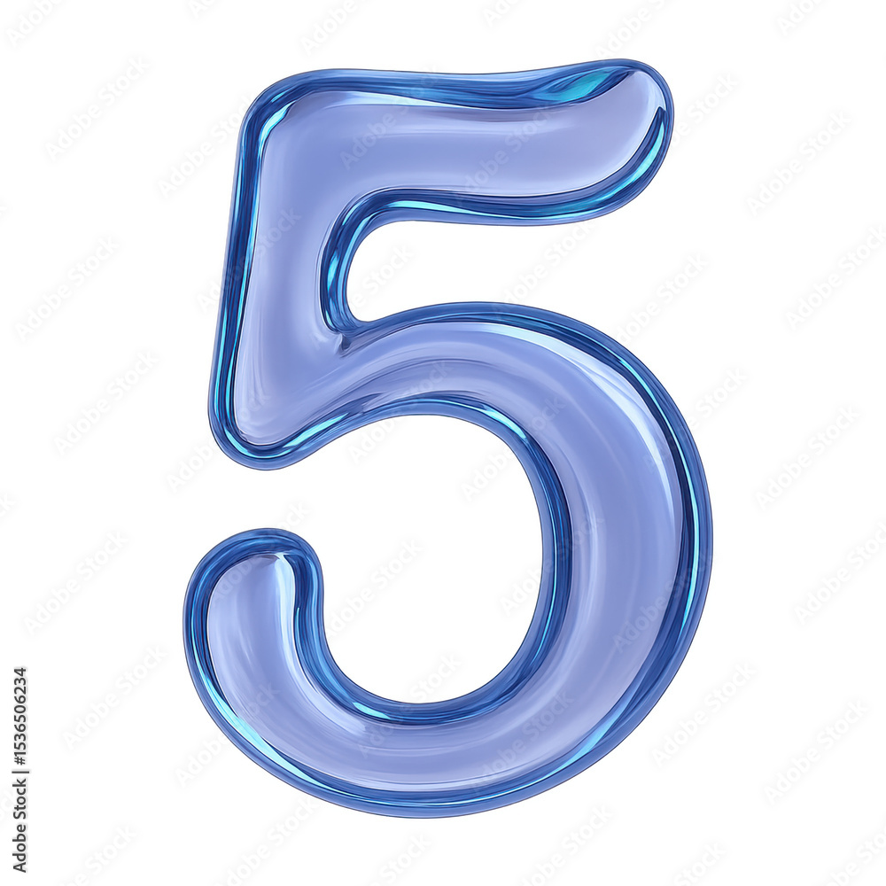 Poster number five: a translucent number five is isolated against a pristine backdrop, ideal for a myriad o