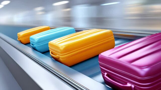 Colorful Hard-Shell Suitcases on a Baggage Carousel in a Modern Airport Environment