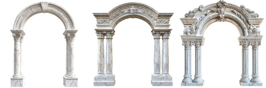 Set of vintage marble arches isolated on transparent background PNG - Powered by Adobe