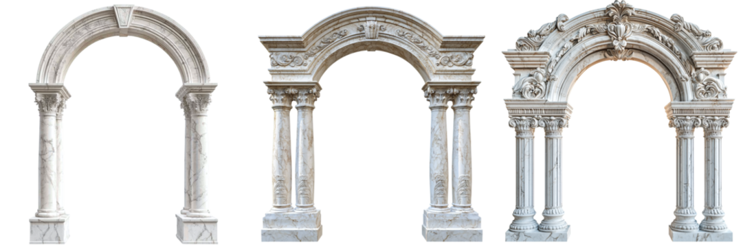 Set of vintage marble arches isolated on transparent background PNG - Powered by Adobe