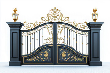 Premium residential gate with wrought iron fence decorated with patterns and carvings