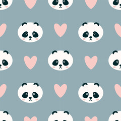 Cute Panda and Heart Seamless Pattern Vector Illustration. Ideal for children's designs, textiles, wallpapers, and creative projects.