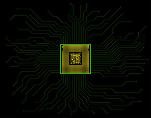 Circuit board. Microprocessor. Microchip. Circuit board. Technology background. Vector illustration
