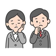 悩むスーツの男女セット