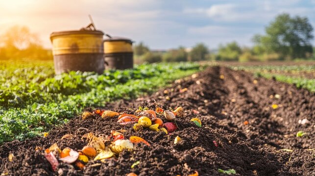 composting bins and organic waste near farming field, soil cycle . - Powered by Adobe