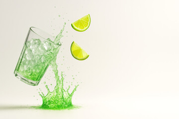 "Lime Soda Splash with Crushed Ice and Flying Citrus — Ultra-Crisp Macro Beverage Scene (8K, High-Speed Studio Photography)"