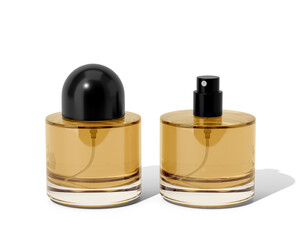 Blank Empty Round Perfume Glass Bottle, Cosmetic Spray Bottle Isolated On Transparent Background, Prepared For Mockup, 3D Render.