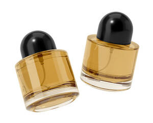 Blank Empty Round Perfume Glass Bottle, Cosmetic Spray Bottle Isolated On Transparent Background, Prepared For Mockup, 3D Render.